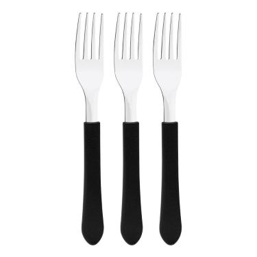 Imagem de Kit 3 Garfo De Mesa Tramontina Leme Inox Cabo Preto
