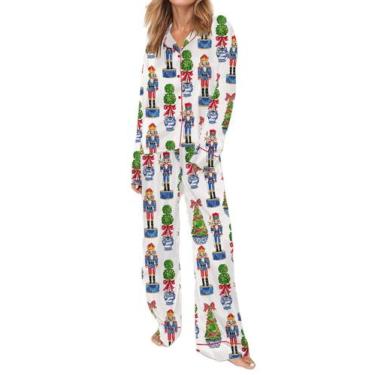 Imagem de Conjunto de pijamas femininos Juakoso com estampa de Natal, seda, ceti