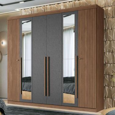 Imagem de Guarda-Roupa Casal Loanda 6 Portas 4 Gavetas Ripado Jatoba/Grafite com