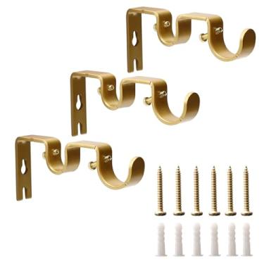 Imagem de Shonmogar Suporte de varão de cortina duplo, pacote com 3 suportes de varão de cortina de metal para parede, suportes de cortina de haste dupla resistentes para varão de 2,5 cm e 5/20.3 cm, suportes