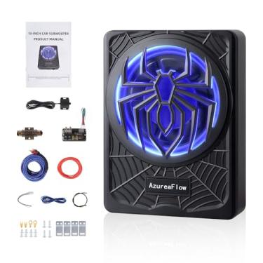 Imagem de Subwoofer de carro fino sob o assento de 25,4 cm 1250W com amplificador e luzes LED azuis, graves aprimorados e dissipação de calor superior, adequado para caminhão SUV Jeep MPV para condução