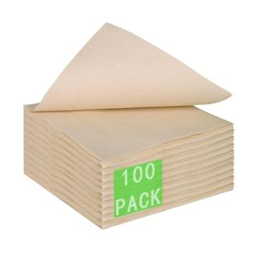 Imagem de 100 guardanapos de papel compostáveis 33 x 30 cm, guardanapos descartáveis não branqueados, 2 camadas para piquenique, almoço, jantar, festa de casamento, aniversário e uso diário
