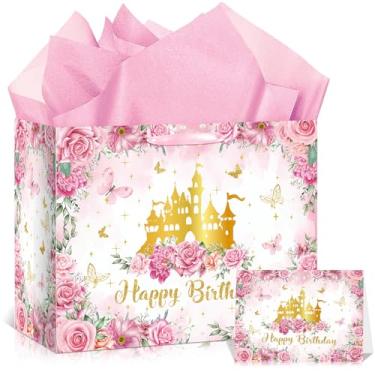 Imagem de Woosytoo Bolsa de presente de aniversário de princesa, bolsa de festa de castelo rosa