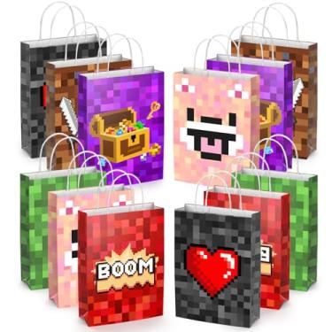 Imagem de 12 peças de sacolas de lembrancinhas de festa com tema de pixel
