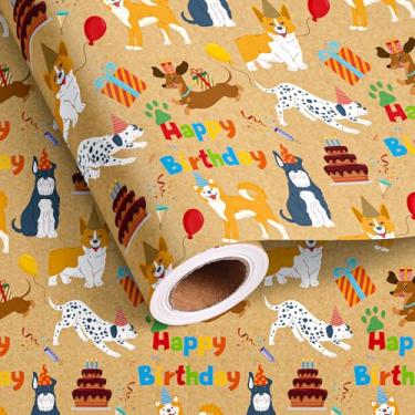 Imagem de Altarho Rolo de papel de embrulho de cachorro Kraft para crianças, meninos, meninas - Folhas de embrulho de presente com design de dachshund de aniversário para aniversário, chá de bebê, amante de