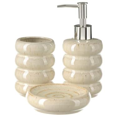 Imagem de Kit Lavabo Banheiro Porta Sabonete Líquido Saboneteira Porcelana Higiene