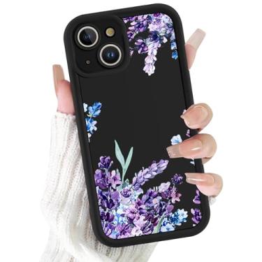 Imagem de FBHGLOA Capa para iPhone 14 6,1 polegadas estética flor lavanda capa de telefone capa de luxo padrão floral menina legal capa completa proteção para lente de câmera à prova de choque macio fino TPU