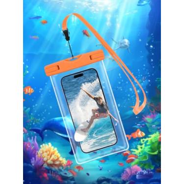 Imagem de Bolsa de telefone à prova d'água 16,8 cm transparente bolsa de telefone universal para natação praia caiaque tela sensível ao toque janela (laranja)