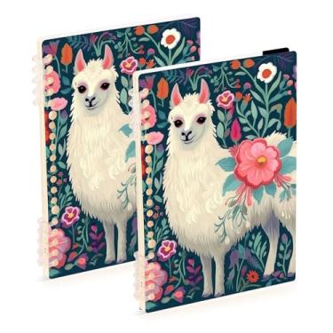 Imagem de Burbuja Cadernos florais e lhamas, papel pautado universitário A5 com 60 folhas, fichário para escritório, 2 unidades