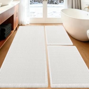 Imagem de Conjunto de tapetes de banheiro com 3 peças, branco, super absorvente, antiderrapante, secagem rápida, tapetes de banheiro com borlas, laváveis à máquina, ultramacios, tapetes de banheiro para chão
