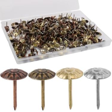 Imagem de Rierdge Kit sortido de tachas de estofamento, 400 peças de unhas decorativas de móveis vintage com padrão margarida, alfinetes de estofamento resistentes de 7/40 cm para sofá, cadeira, cama, cabeceira