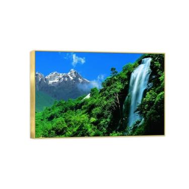Imagem de BMZFYBS Quadro dourado arte de parede paisagem impressões em tela - árvore montanha cachoeira decoração pintura quadros para quarto 50x75cm20x30in