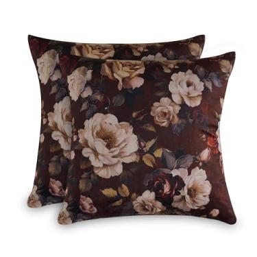 Imagem de StangH Capas de veludo com estampa floral, vintage com estampa de flor enferrujada 45,7 x 45,7 cm, fronhas decorativas vintage super macias para poltrona de sofá e sofá, pacote com 2