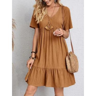 Imagem de Vestido Mini Casual De Verão Com Decote Em V E Ruffles Para Mulheres, 