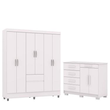 Imagem de Guarda-roupa 6 Portas Ideval Com Cômoda Sapateira Sirios Branco