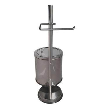 Imagem de Papeleira de Piso Inox C/ Lixeira Em Inox Ideal P/ Lavabo - LOJASARAH