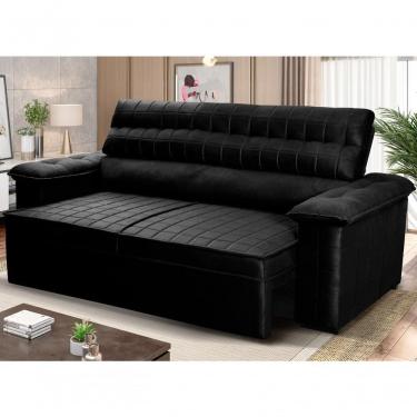 Imagem de Sofá Retrátil Reclinável 2 Lugares Com Molas 1,50m Quantum Suede Velut Preto - King House