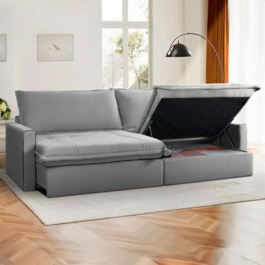 Imagem de Sofá Cama Baú Ravello Sem Caixa 2,26m Linho Cinza 3 Lugares