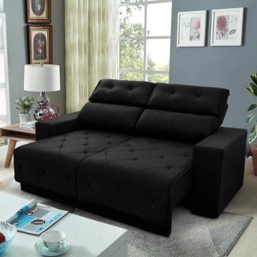 Imagem de Sofá Retrátil Reclinável Belga 1,80m Suede Velut Preto Molas No Assento