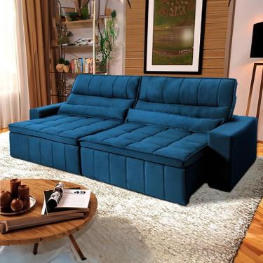 Imagem de Sofá Retrátil Reclinável Supremo 2,30m Suede Velut Azul Marinho Molas No Assento - King House