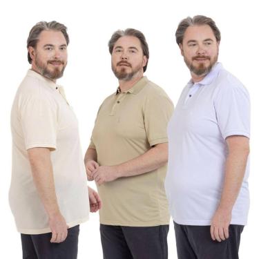 Imagem de Kit 3 Camisa Polo Plus Masculina Piquet Dia a Dia