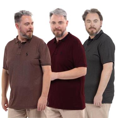Imagem de Kit 3 Camisa Polo Plus Masculina Piquet Dia a Dia