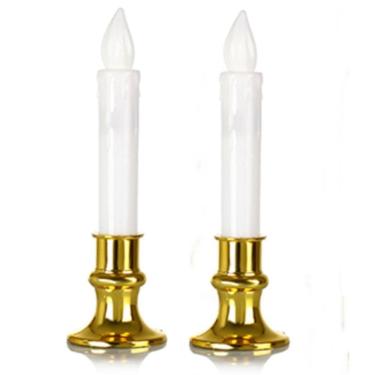 Imagem de Kit 2 Velas de Natal Led com Castiçal Dourado Decoração Mesa
