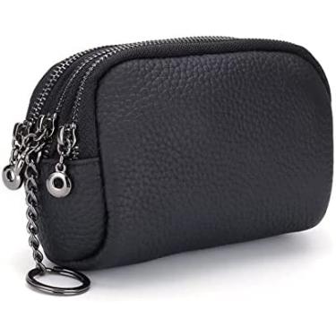Imagem de Carteira feminina pequena de couro genuíno com zíper porta-moedas cartões chaves bolsas para dinheiro, preto, 14x6x8,5cm, atualizado1