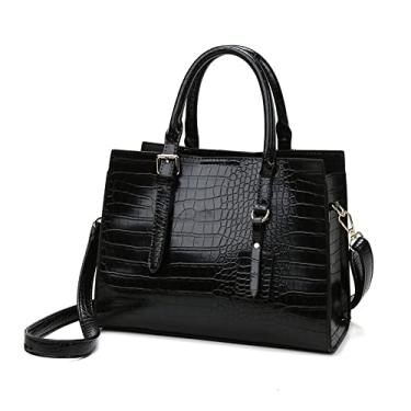 Imagem de Bolsa grande para mulheres, bolsa transversal de couro de crocodilo bolsa de ombro casual feminina bolsa de ombro, Preto