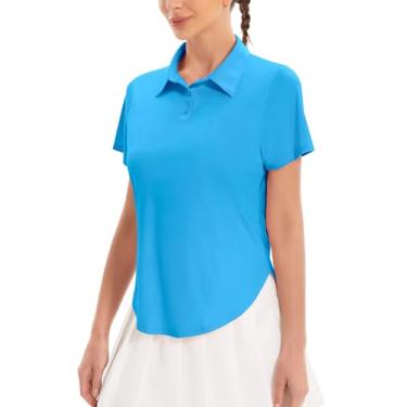 Imagem de addigi Camisa polo feminina de golfe FPS 50+, proteção solar, 3 botões, manga curta, secagem rápida, atlética, tênis, golfe, Azure, GG
