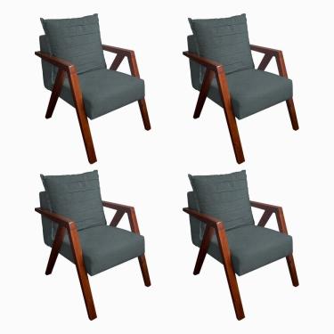 Imagem de  Kit 4 Poltronas Monalisa Para Recepção Mona Pés De Madeira Maciça Linho Cinza Escuro