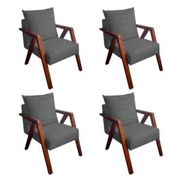 Imagem de Kit 4 Poltronas Monalisa para Recepção Mona Pés de Madeira Maciça Suede Cinza