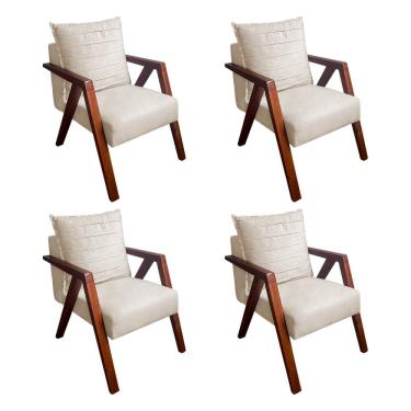 Imagem de Kit 4 Poltronas Monalisa para Recepção Mona Pés de Madeira Maciça Suede Bege Claro