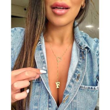 Imagem de Colar Feminino Gravatinha de Letra Inicial Folheado a Ouro e Prata925 