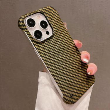 Imagem de Capa de telefone sem moldura com padrão de fibra de carbono ultrafina para iPhone 15 11 12 13 14 Pro Max Mini XR X XS 7 8 Plus SE Slim Hard Cover, dourada, para iPhone X, XS