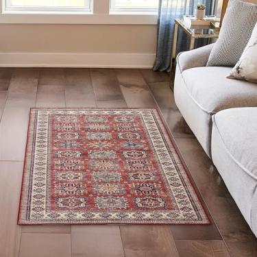 Imagem de Wyatt & Ash Red Minot Imagine Tapete estampado de chenille 9,5 x 1,5 m, antiderrapante e lavável na máquina