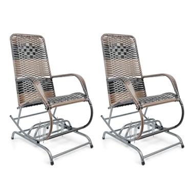 Imagem de Kit 2 Cadeiras De Balanço 4 Molas Descanso do Vovô Poltrona Do Papai De Fio Junco Varanda Jardim Area Lazer Alpendre Poltrona