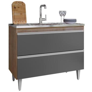 Imagem de Balcão De Cozinha Com Pia Inox 100cm Julia Z34 Freijó/grafite - Mpozenato