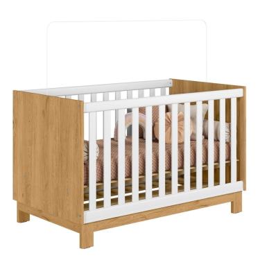 Imagem de Berço Americano Mini Cama Q Encanto com Grade de Proteção em MDF Branco e Freijó