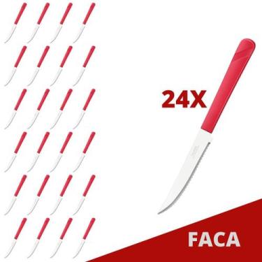 Imagem de Jogo 24 Facas Vermelho Luna Plástico e Inox Mesa Posta - Taumer, Luna