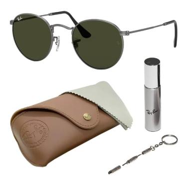 Imagem de Ray-Ban RB3447 Óculos de sol redondos de metal redondo para homens e mulheres com kit oficial de óculos RAYBAN, Armação metálica fosca | Lente verde G-15, 50 mm