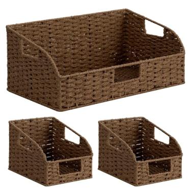 Imagem de StorageWorks Cestas de armazenamento de despensa de corda de papel, cestas de vime com alças embutidas, cestas de prateleira tecidas à mão para organização, organizadores e armazenamento de despensa