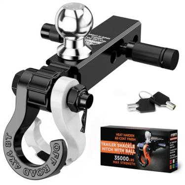 Imagem de AUTOBOTS Suporte de esfera de engate de reboque com manilha de recuperação de 1,9 cm e pino de engate de travamento e bola de engate de reboque de 5 cm, serve para receptor de engate de 5 cm branco