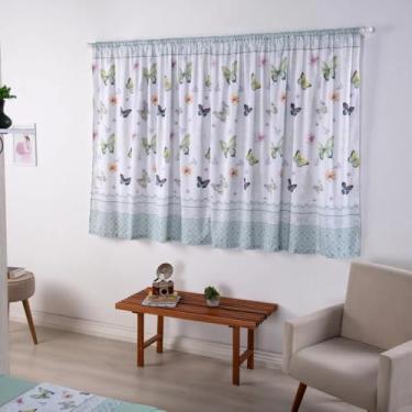 Imagem de Cortina Quarto Infantil Decoração Estampa Digital 2,00x1,50m para Varão Simples Duplo (Borboletas)