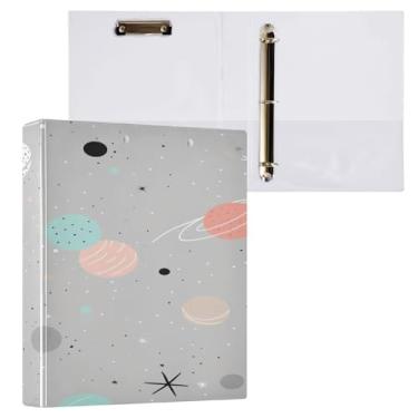 Imagem de Wassud Pasta de anéis Planets com clipe organizador de 3 anéis com fichário decorativo de bolso transparente A4 suporte de documentos para escritório, casa, 1 pacote