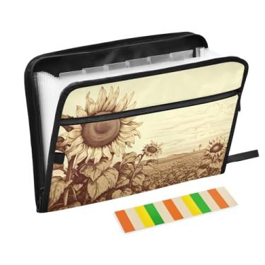 Imagem de Wassud Campo de girassol 13 bolsos organizador de arquivos sanfonado pastas de arquivo expansíveis com abas e adesivos, tamanho carta A4 papel recibo documento pasta organizador para viagem de