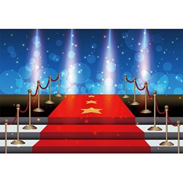 Imagem de YongFoto Tapete vermelho de 3 x 2 metros, tema noturno, palco, dourado, estrela, azul, holofote, bokeh, fotografia de fundo para celebridades, formaturas, eventos, cerimônias de estreia, espetáculos