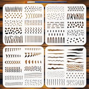 Imagem de FINGERINSPIRE 4 peças de estêncil de pintura com padrão de esqueleto de peixe com pincel de 20 x 20 cm, estêncil reutilizável de ossos de peixe, arte urbana, estêncil, grafite para pintura na parede