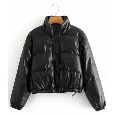 Imagem de Jaqueta Puffer Feminina de Couro FORRADA COM CAPUZ Inverno - Natalia S
