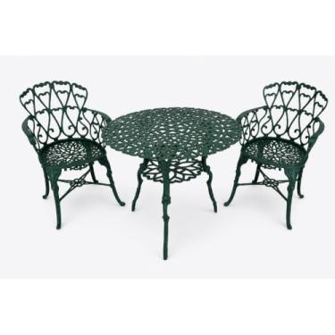 Imagem de Conjunto de Mesa para Jardim Viena com 2 Poltronas e Mesa Alta Verde Fosco em Alumínio Fundido Unifer Móveis